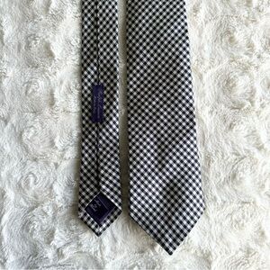 Ralph Lauren Purple Label Necktie Mens Navy Silk Gingham Check Italy Handmade